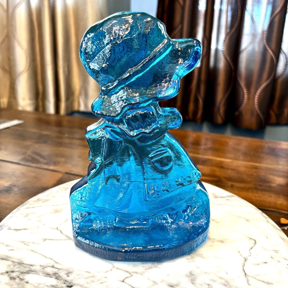 VTG 70s L.E. Smith 8" Blue Glass‎ Polly Pocket Holly Hobby Book End Door Weight